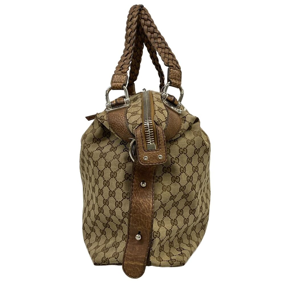 Gucci GG/Bamboo Handbag 232927 Dark Brown Beige Jacquard Leather - Picture 4 of 15